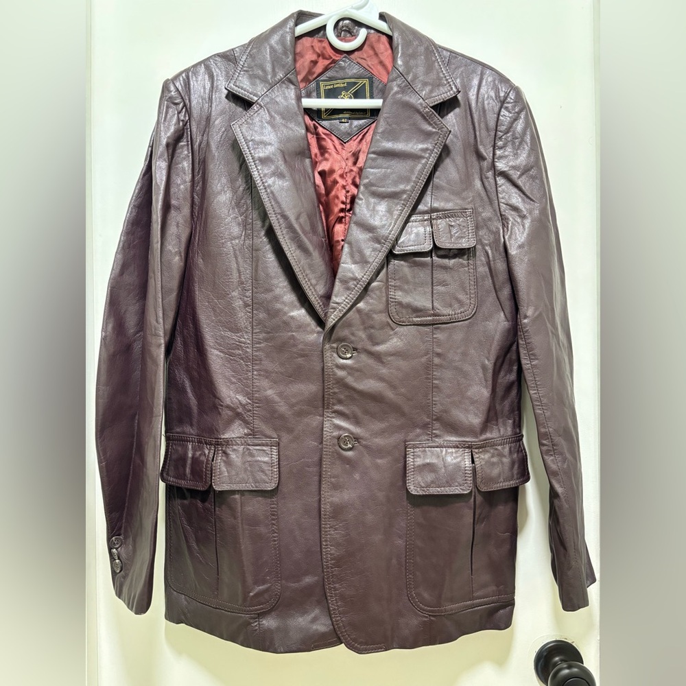 Lance Limited 80’s Men Brown Leather Jacket Korean Hollywood Style Size 42